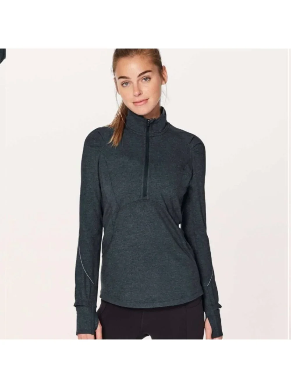 Lululemon Extra Mile 1/2 Zip Heathered Nocturnal Teal / Black